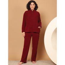 Kanvin Women Winter Textured Maroon Top with Pajama (Set of 2)