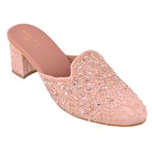 La Fiza ZIBA - Blush Rose Embroidered Mules Heels