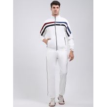 Monte Carlo White Polyester Regular Mid Waist High Neck Jacket with Trackpant