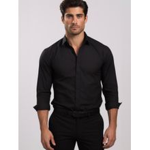 HE SPOKE Black Formal Concealed Placket 2 Way Stretch Shirt
