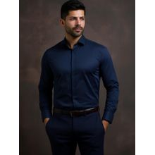 HE SPOKE Navy Formal Concealed Placket 2 Way Stretch Shirt