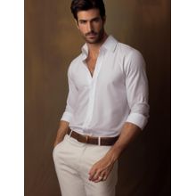 HE SPOKE White Formal Concealed Placket 2 Way Stretch Shirt