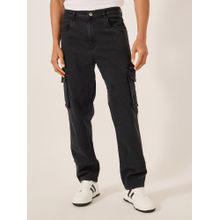 Styli Men Overdyed Black Cargo Jeans