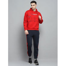 Monte Carlo Mens Printed Red Hooded Neck Full Sleeve Hoodies with Joggers (Set of 2)