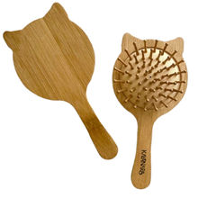 Kayanara Cat Shape Bamboo Bristles Small Wooden Paddle Hair Brush For Kids