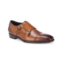 HARRYKSON LONDON Mens Double Italian Leather Formal Monk Straps - Tan