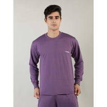 Chkokko Men Purple Terry Cotton Loose Fit Full Sleeves Sweatshirt