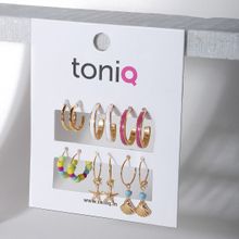 Toniq Beach Vacation Enamelled Hoops Earrings (Set of 6 Pairs)