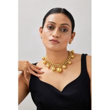 AMOSSH Gold Anti Tarnish Statement Chunky Round Beads Necklace