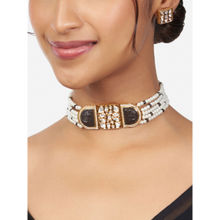 Joules By Radhika Gold Finish Grey Kundan Polki Choker Necklace & Earrings Set (Set of 2)