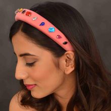 YoungWildFree Pink Gems Padded Hair Band-Stylish Fancy Party Hairband For Women