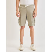 LINDBERGH Mens Green Solid Relaxed Fit Cargo Shorts