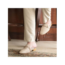 Coral Haze Beige Patterned Jacquard Mules