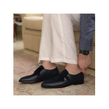 Coral Haze Navy Blue Velvet and Faux Leather Loafers