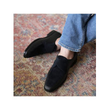 Coral Haze Black Velvet and Faux Leather Loafers