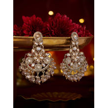 Zaveri Pearls Gold Tone Dazzling Beige Stones Beads Chandbali Earrings