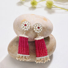 Zaveri Pearls Rani Pink Crystal Beaded Hanging Kundan Jhumki Earring-ZPFK15867