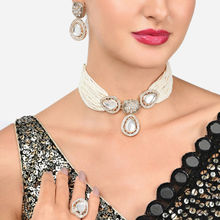 Zaveri Pearls Gold Multistrand Kundan Choker Necklace Earring and Ring Set-ZPFK16078