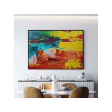 ARTCREST Orange Red and Green Abstract Large Painting Black Box Framed Canvas Wall Art