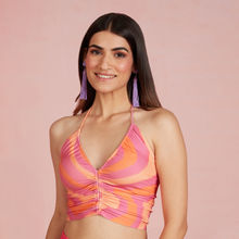 Twenty Dresses by Nykaa Fashion Pink And Orange Wave Print Halter Neck Crop Top