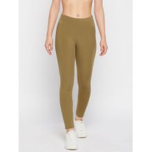 Clovia Snug Fit Active High-rise Full-length Tights In Green
