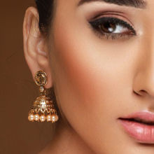 Priyaasi Shree Embossed Pearl Gold-Plated Jhumka Earrings