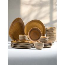 The Golden Theory 25 Piece Rustic Brown Irregular Ceramic Dinner Set