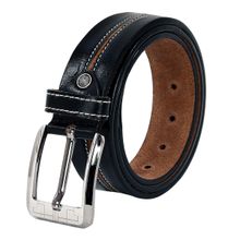 Leather World Men Solid Genuine Leather Belt Black