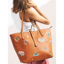 Chumbak Travel Patches Embroidered Tote - Tan
