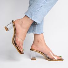 Shoetopia Copper-toned & Transparent Block Sandals