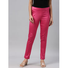 Go Colors Women Dark Solid Polyester Mid Rise Shiny Pants - Pink