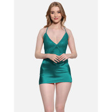 FIMS Women Green Satin Babydoll Lingerie Nightwear Dress with Brief (Set of 2)