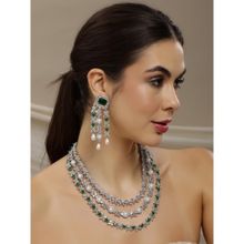 Ritu Singh Diamond and Emerald Layered Long Necklace with Matching Earrings Set