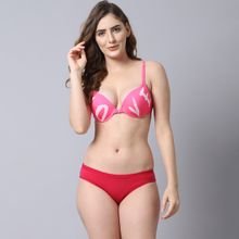 Prettycat Women Heavily Padded Front Open Push-Up Bra Panty Set - Multi-Color