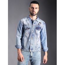 High Star Washed Spread Collar Patchwork Cotton Denim Jacket