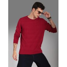 High Star Round Neck Long Sleeves Cotton Pullover Red Sweater