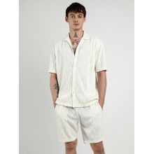 Campus Sutra Men's Ivory White Self-Design Wave Co-Ord (Set of 2)