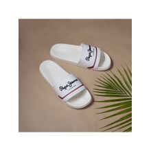 Pepe Jeans Men White Slider with Arch Fit Footbed
