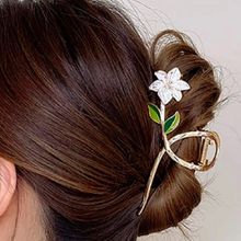 OOMPH Gold Tone White Enamel Lily Floral Shape Large Big Hair Claw Clip