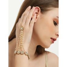 OOMPH Gold Tone Kundan Floral Ethnic Hathphool Bracelet with Ring