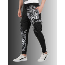 BOTABOCHI Men Black Los Angeles Printed Cargo Joggers
