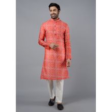 THE KURTA COMPANY Mens Red Poly Tussar Silk Comfort Fit Printed Kurta
