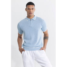 Snitch Light Blue Textured Self-Design Half Sleeves Slim Polo T-shirt