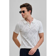 Snitch White Self-Design Knitted Half Sleeves Slim Polo T-shirt