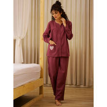 SANSKRUTIHOMES Women Solid/Plain Mauve Mandarian Neck Cotton Night Suit (Set of 2)