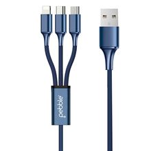 Pebble Nylon Braided Power Share Fast Charging Cable For Android, Ios And Type C Devices Cable Blue