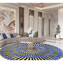 Qaaleen Fine Handcrafted Cut Pile Finish with Same Level Carving Pattern Blue Black & Beige