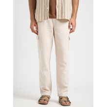 Selected Men Cotton Textured Straight Regular Fit Beige Cargos