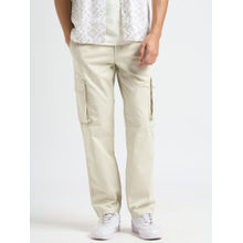 Selected Cotton Solid Straight Regular Fit Off-White Cargos