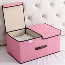 Kuber Industries Double Lid Foldable Storage BoxWardrobe Organizer For Clothes Front (Pink)